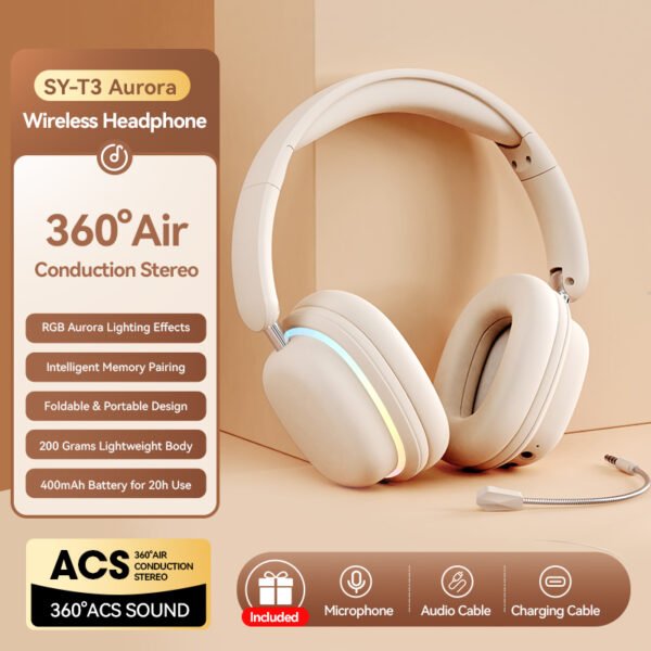 New Products Wireless SY-T3 Aurora Light Wireless Headphones Headsets Bt5.3 with Mic Stereo 40mm Speaker Earphones P9
