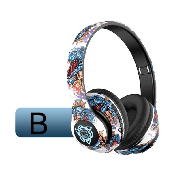 P35 Painting Wireless Headphone Graffiti Gaming Headset Stereo Over-Ear Headphones BT Type LED Headphones With Microphones - 图片 3