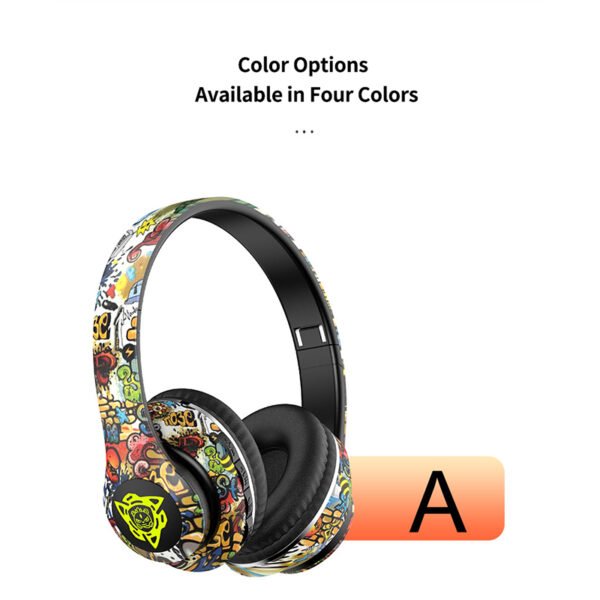 P35 Painting Wireless Headphone Graffiti Gaming Headset Stereo Over-Ear Headphones BT Type LED Headphones With Microphones - 图片 2