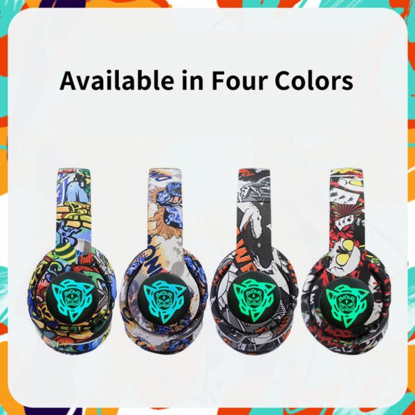 P35 Painting Wireless Headphone Graffiti Gaming Headset Stereo Over-Ear Headphones BT Type LED Headphones With Microphones - 图片 6